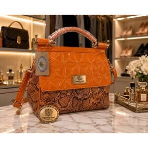 Sharif 1827 Orange Patent & Snakeskin Satchel Bag NWT Y2K Luxe Crossbody